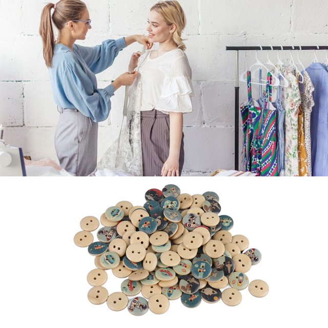 Mixed Wooden Buttons 100pcs, Synthetic Wood, Sewing Craft, DIY Gift, Skin Friendly
