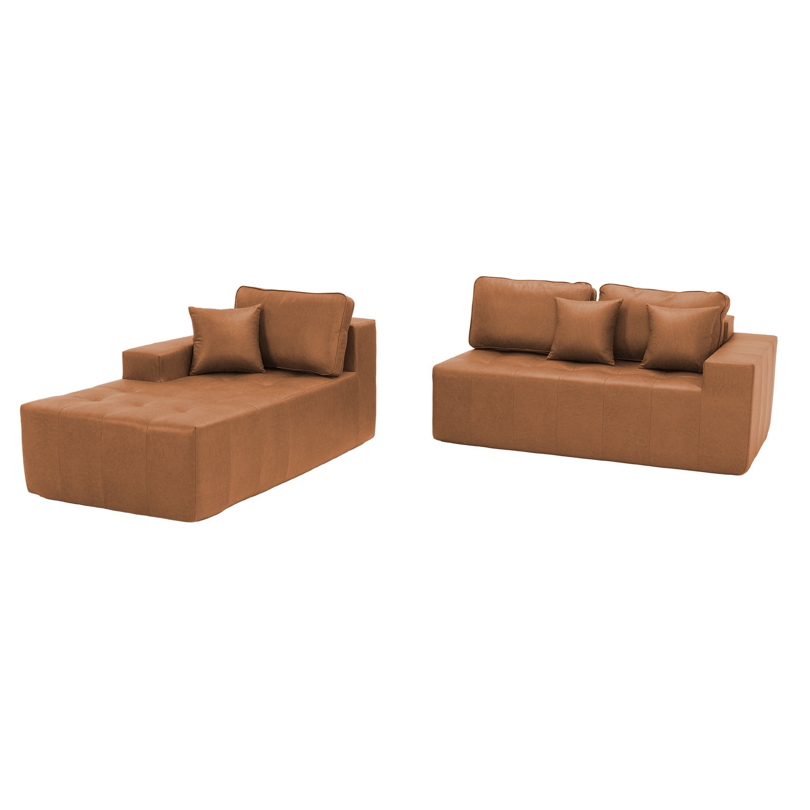Howcool Boneless Cloud Sectional Sofa with Chaise,Faux Leather L-Shaped Couch,Deep Seat Modular Sofa with Wide Armrests,No Assembly Required,Left-Facing,Light Brown