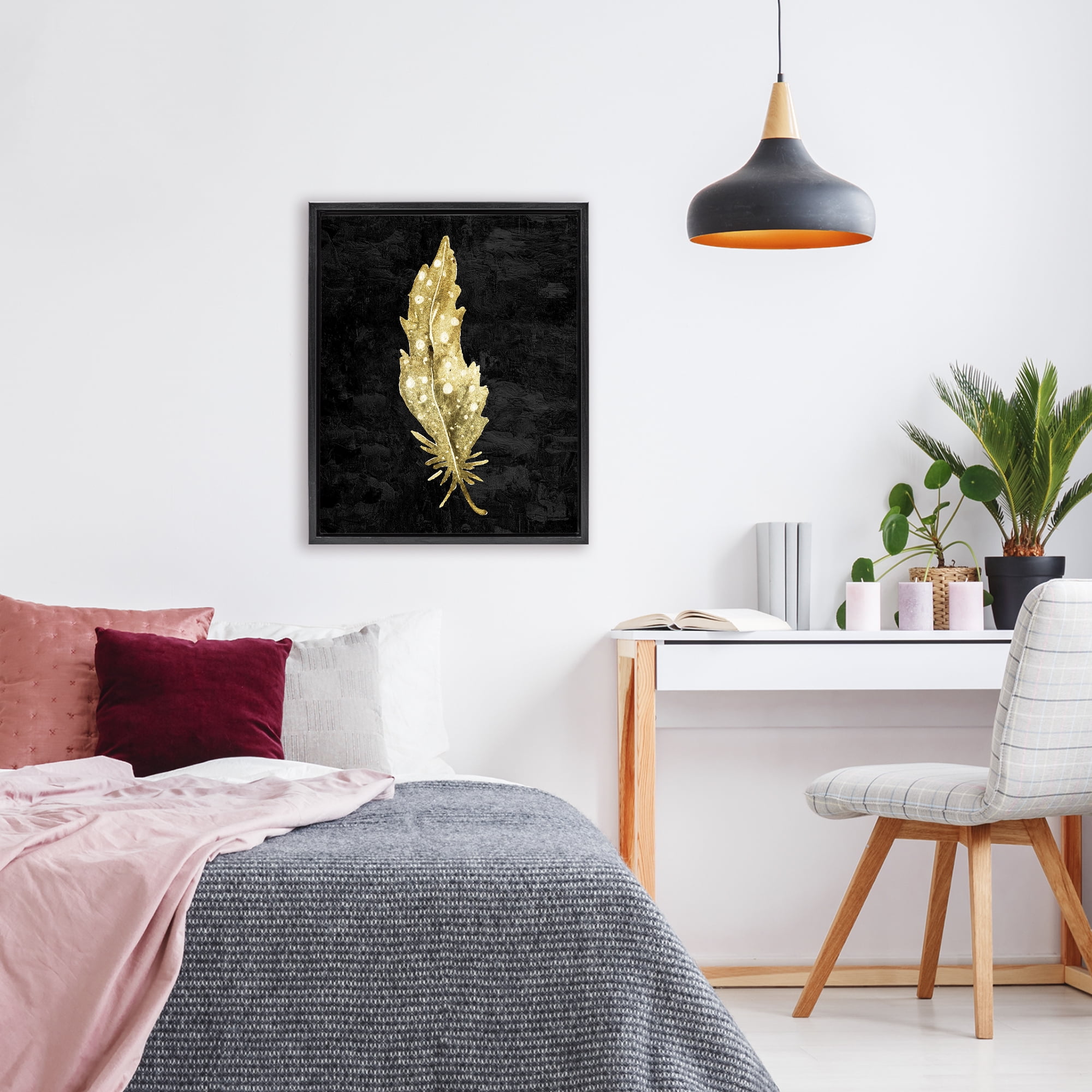 Feather On Black Black Framed Floater Canvas Wall Art, design by Kim Allen