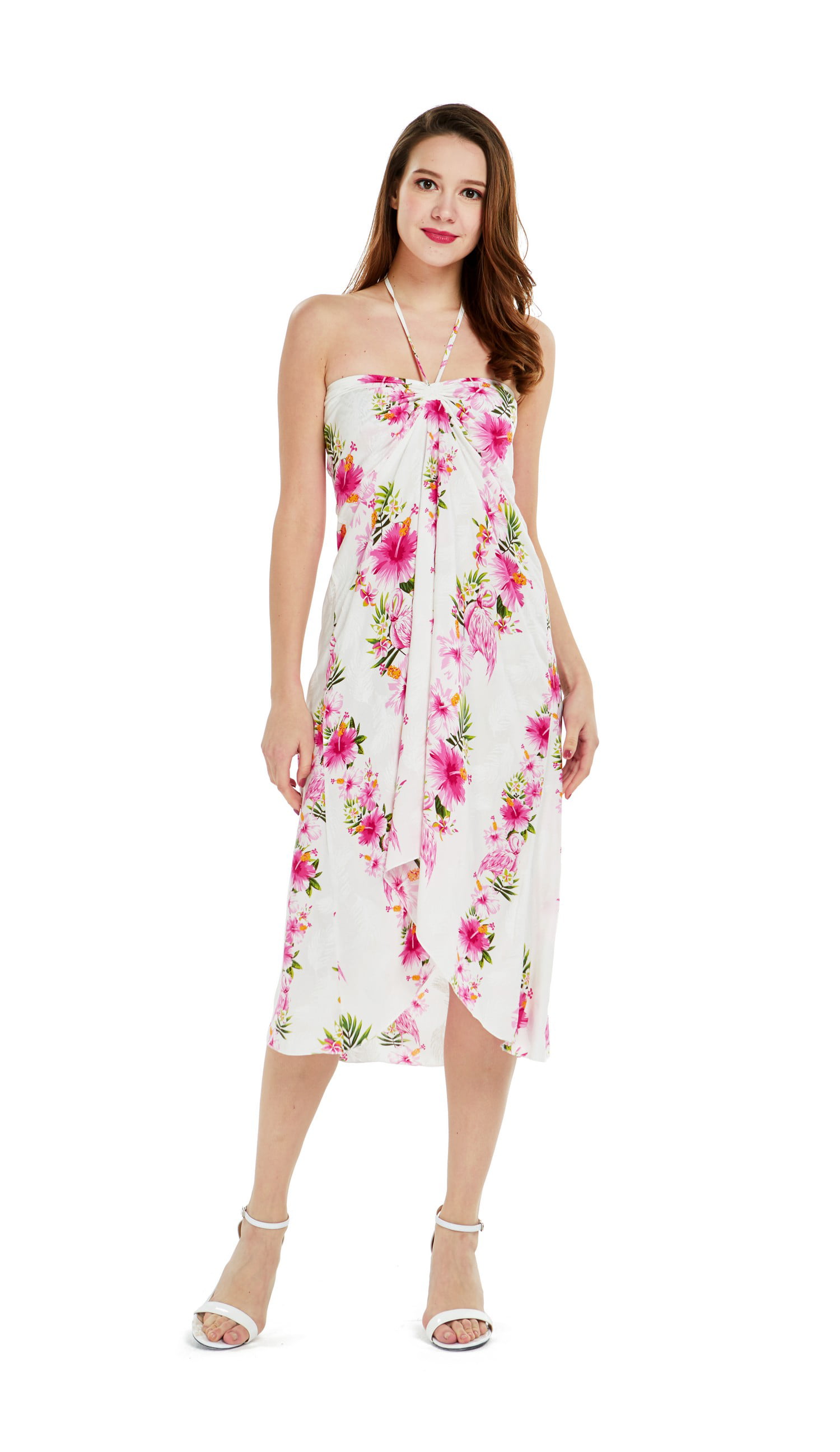 Matching Hawaiian Luau Mother Daughter Pants and Romper in Pink White Hibiscus Vine 