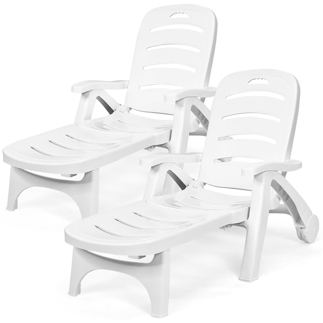 Costway Lot de 2 Chaises Longues Pliantes Fauteuil Inclinable Réglable à 5 Positions Blanc