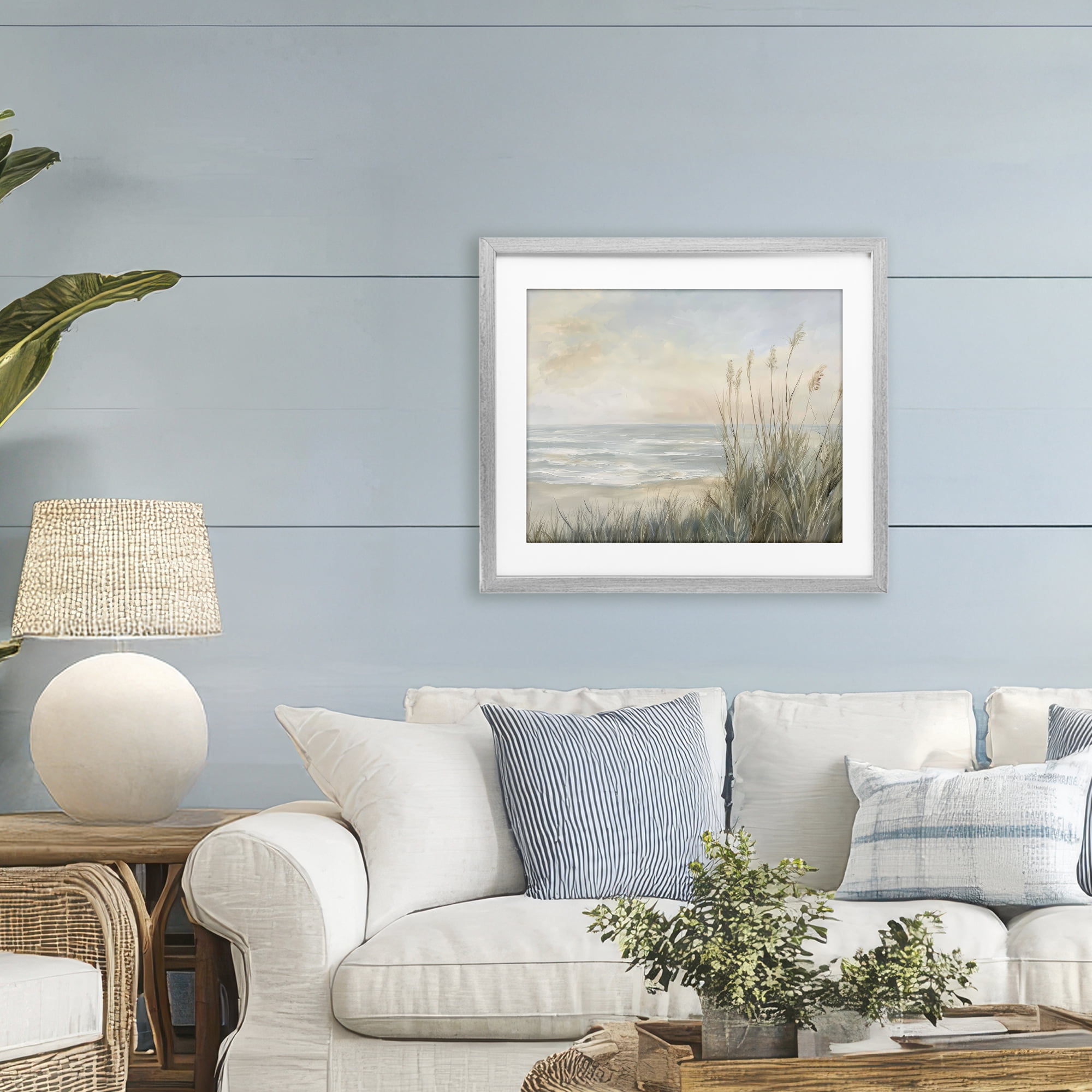 Stupell Industries Scenic Beach Dunes at Dawn Gray Framed Print Under Glass, design by Petal Prints Design