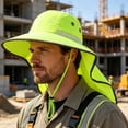 thumbnail image 4 of High Visibility Reflective Sun Hat with Neck Flap Wide Brim Work Safety Boonie Hats Adjustable Bucket Cap for Men Women, 4 of 6