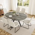 thumbnail image 1 of Extendable Round Dining Table Set for 6 People, 43.3"-59.1" Extendable Kitchen Table with 6 Upholstered Chairs, Space Saving for Kitchen Dining Room (Grey Table+6 U-Shaped White Chairs), 1 of 12