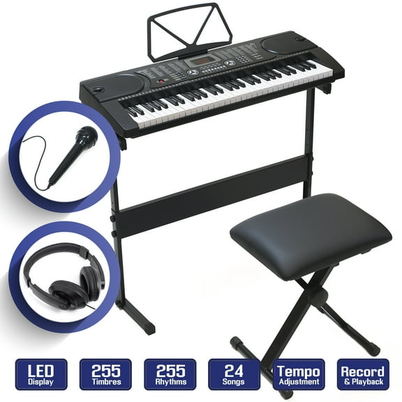 61-Key Electronic Keyboard Piano with Stand, Stool, Headphones and Microphone