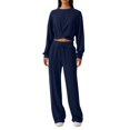 thumbnail image 2 of felwors Women 2 Piece Outfits Sweatsuit Set Twist Front Cropped Sweatshirt Wide Leg Sweatpant Lounge Set Tracksuit Navy, S, 2 of 5