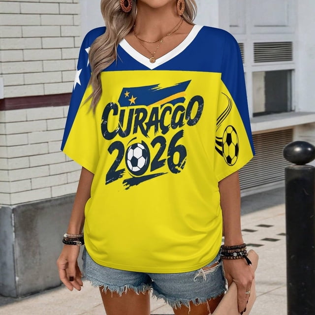 Women's Football Graphic T-Shirt, Soccer Fans V-Neck Short Sleeve T-Shirt with Print, Soft Lightweight Soccer Apparel Shows Player Number for Soccer Tournament 2026 Dark Blue Size: S