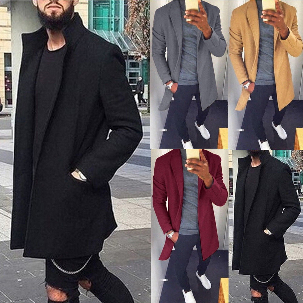 Gocgt Mens Coat Warm Jacket Wool Coat Trench Outwear Overcoat Coats