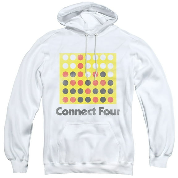 Connect Four Classic Logo Distressed Adult Pullover Hoodie Sweatshirt White
