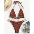 thumbnail image 5 of ZAFUL for Women Swimsuit Chains Ribbed Cutout Bikini Swimwear Coffee L, 5 of 8