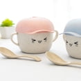 thumbnail image 2 of Creative Wheat Straw Kids Rice Bowl Cartoon Bowls with Lid Baby Feeding Tableware (Pink), 2 of 8