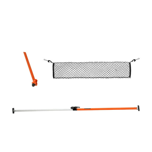 KFFKFF Adjustable Cargo Bar, Extends from 40" to 73", Durable Steel Load Stabilizer with Storage Net & Divider, Telescoping Lock Bar for Cars and SUVs