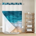 thumbnail image 6 of No Hook Shower Curtain with Snap in Liner, Summer Ocean Gradient Waves Waterproof Fabric Bathroom Curtain Mesh Top Window, Coastal Beach Watercolor Shower Curtains 60x72in, 6 of 9