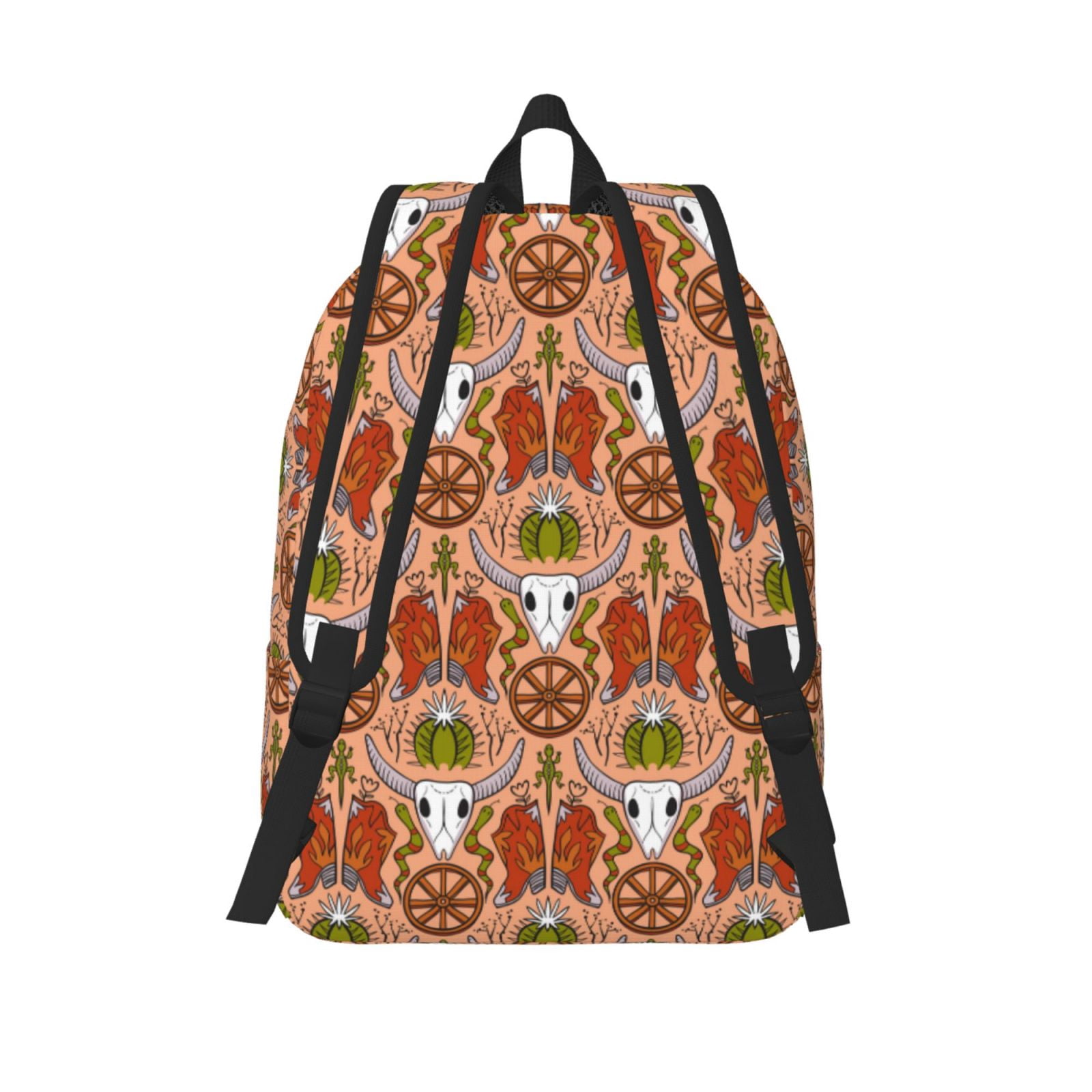 Picia Cow Skull Printed Canvas Daypack - Stylish and Durable Vintage Compact Backpack - Class, Work, Travel, or Laptop Bookbag,Organized Compartments-Small