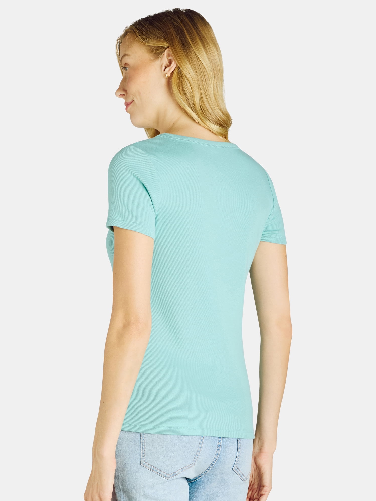 Time and Tru Women’s Rib Crewneck Tee with Short Sleeves, Sizes XS-XXXL