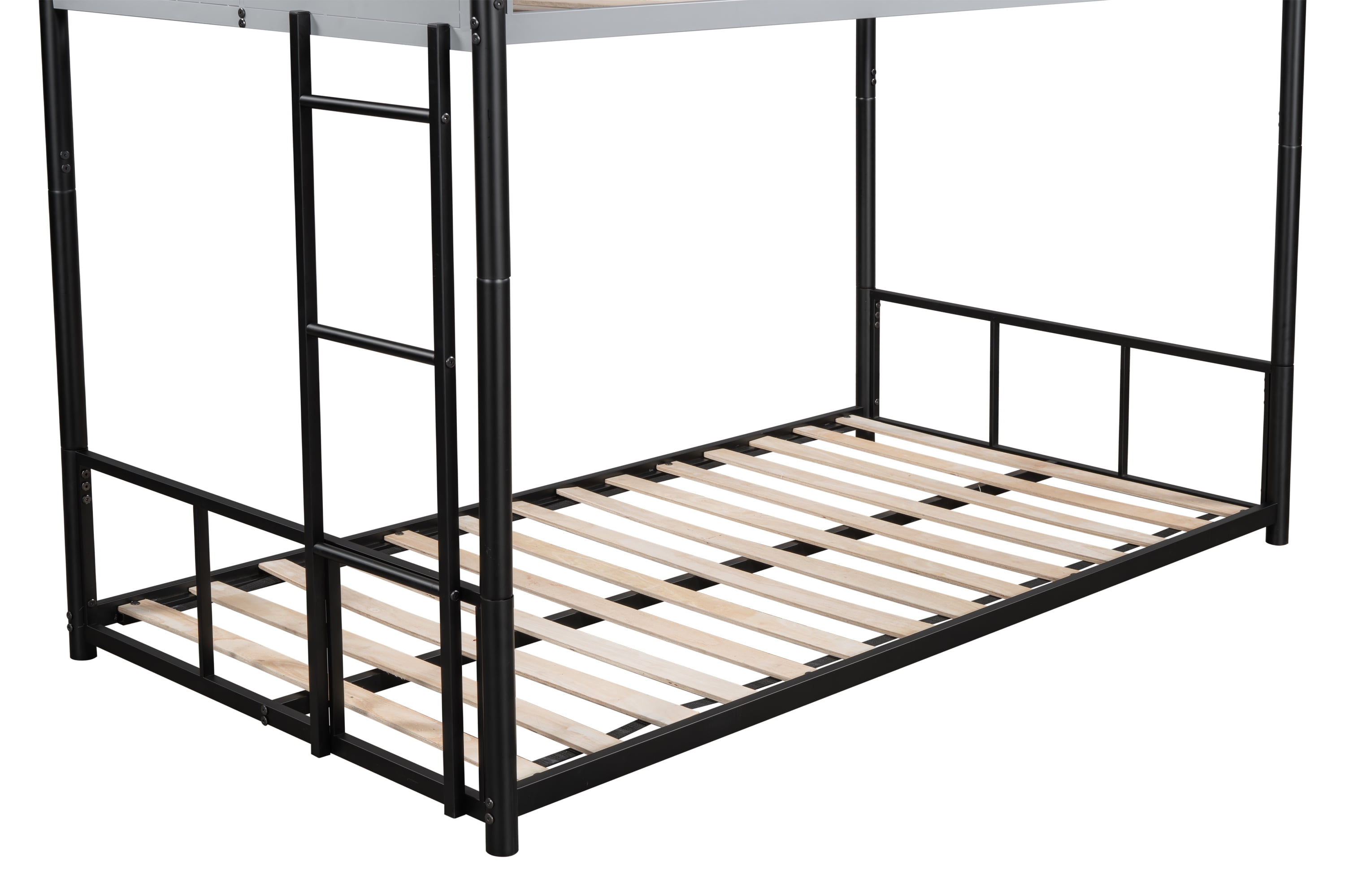 Metal Bunk Bed, Twin Over Twin Bunk Bed, Heavy Duty Bunk Bed with Vent Board and Full Length Guardrail, Black, Noise Reduced