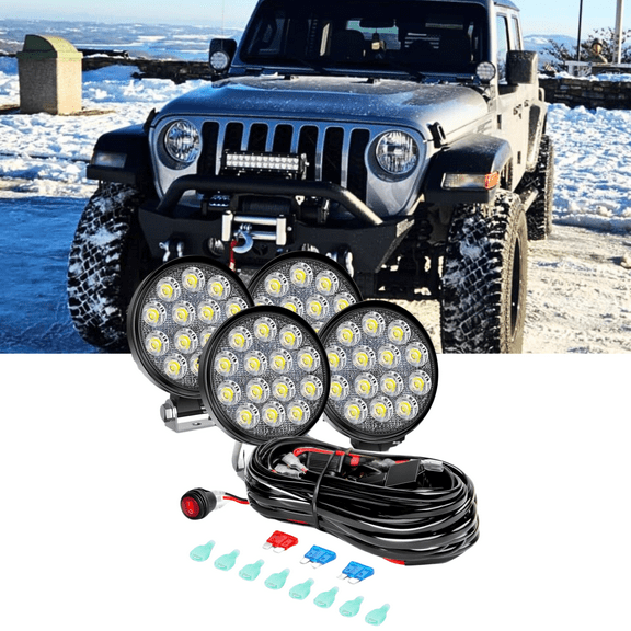 42W Led Round Light,4.5" Led Lights Pods (4Pcs) , Fit for Trucks Off-Road Vehicle ATV SUV UTV 4WD Boat with Wiring Harness 4 Leads