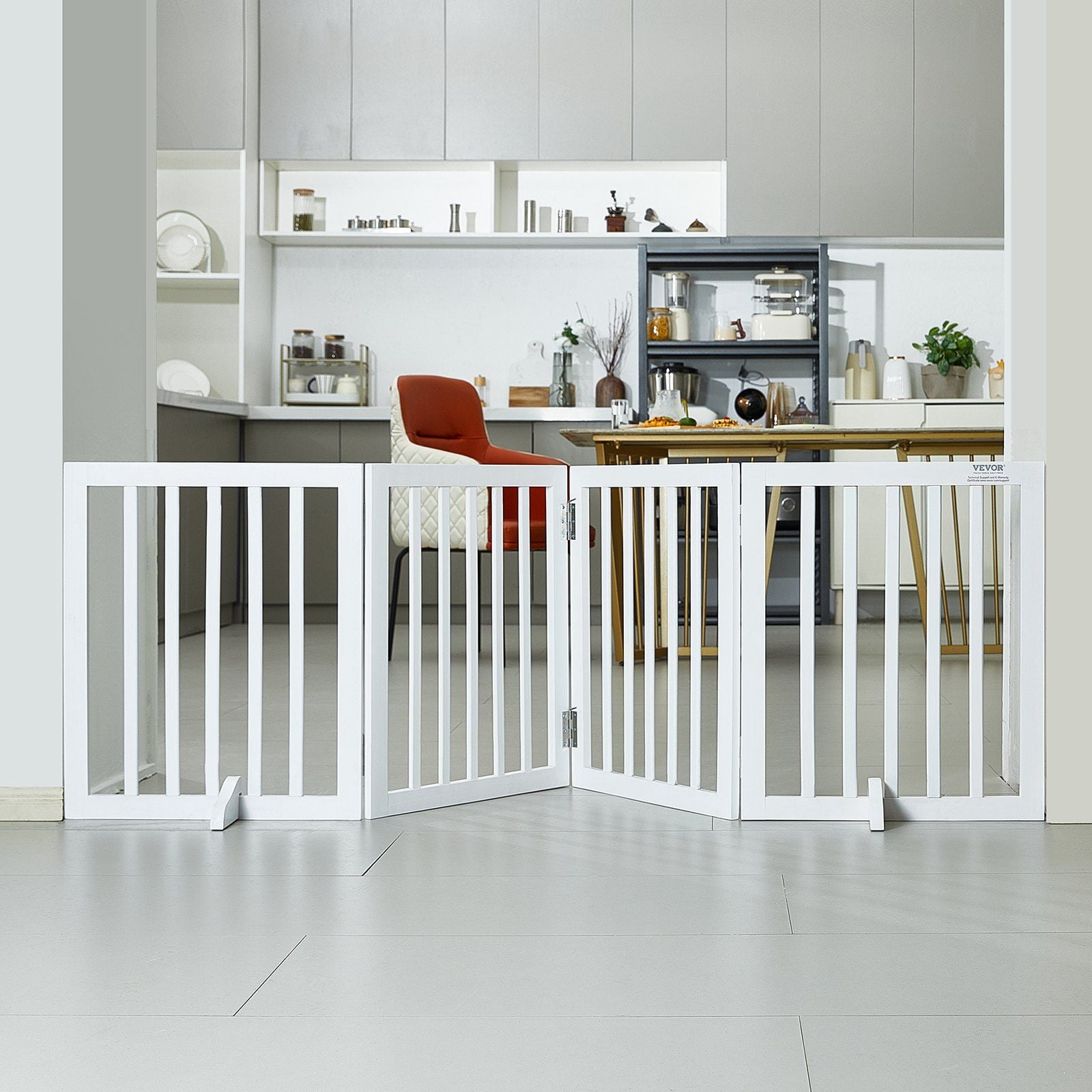 Free Standing Dog Gate 24" H x 80.3" W, 4-Panel Foldable Pet Barrier for Wide & Narrow Doorways, Silent Anti-Slip Feet, Adjustable Indoor Dog Fence, White