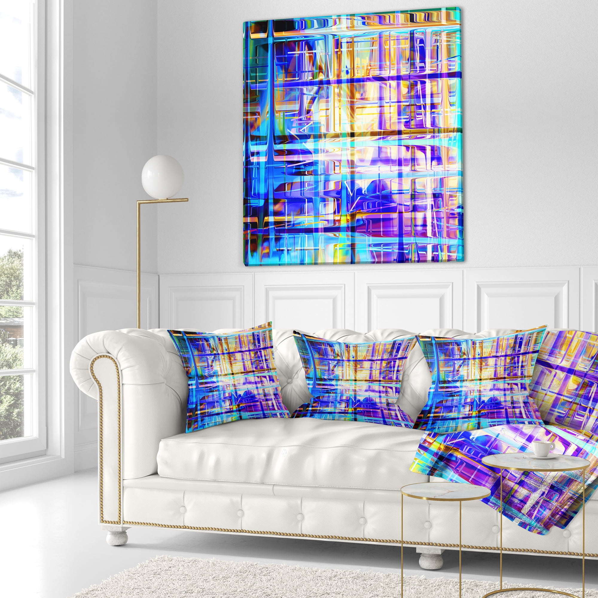 Designart Blue Abstract Grid - Abstract Throw Pillow - 18x18