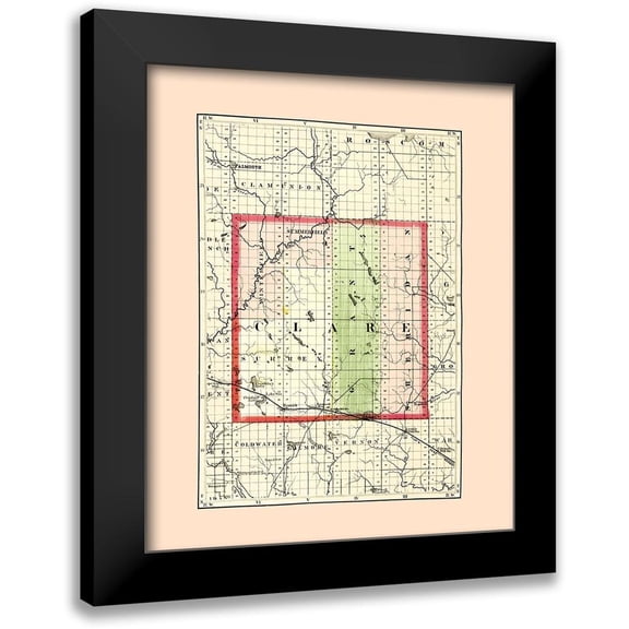 Walling 12x14 Black Modern Framed Museum Art Print Titled - Clare Michigan - Walling 1873