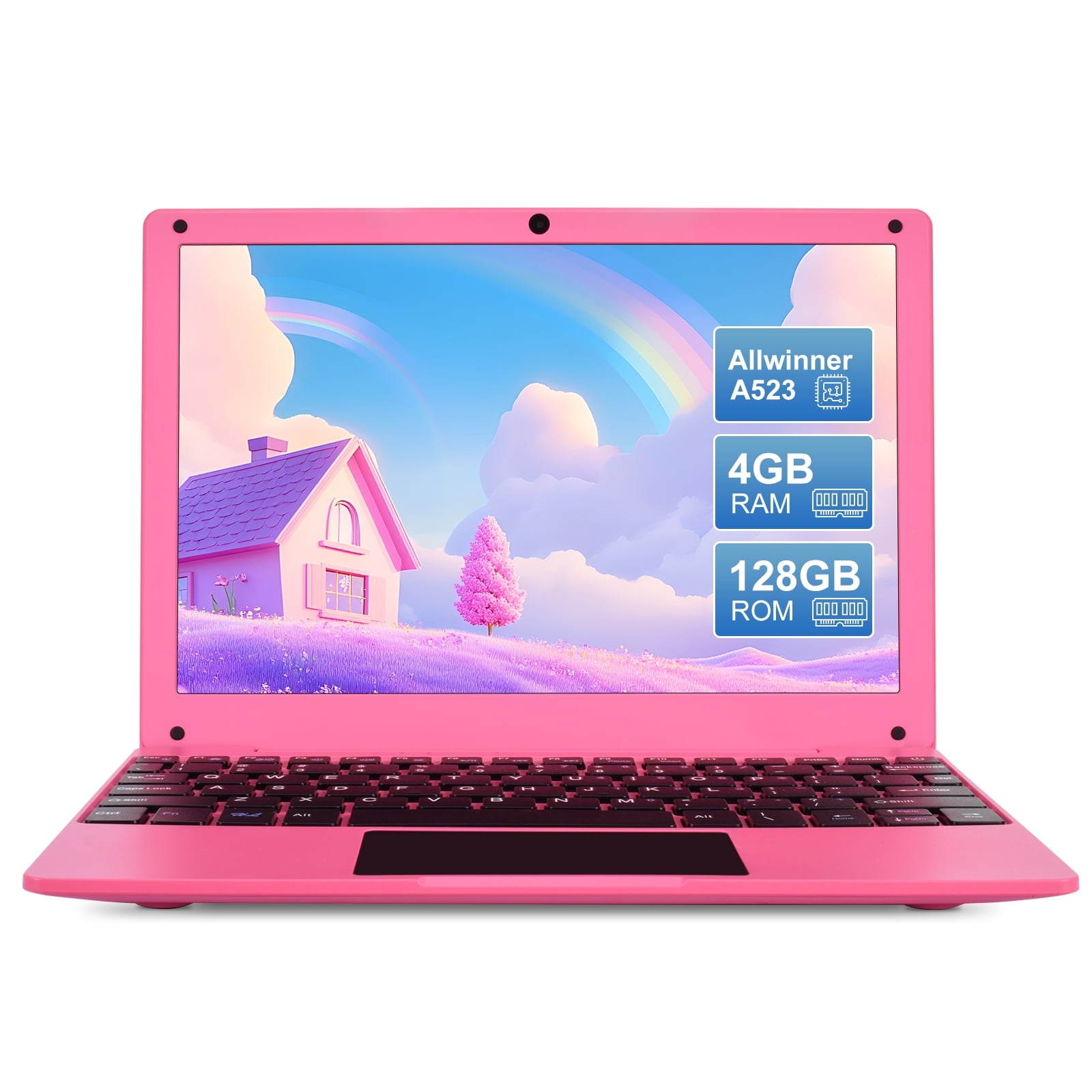 10.1 inch Android 13.0 Laptop Computer, Portable Mini laptop with Octa Core Allwinner A523 CPU 4GB RAM 128GB EMMC HD IPS Screen for Kids Learning and Entertainment