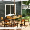 thumbnail image 3 of Topbuy 55” Patio Dining Table 6 People Acacia Wood Dining Table with Slatted Tabletop U-shaped Frame Adjustable Foot Pads, 3 of 9