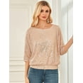 thumbnail image 3 of PrettyGuide Women's Sparkle Sequin Top Cold Shoulder 3/4 Batwing Sleeve Loose Shimmer Glitter Party Dressy Tops, 3 of 6