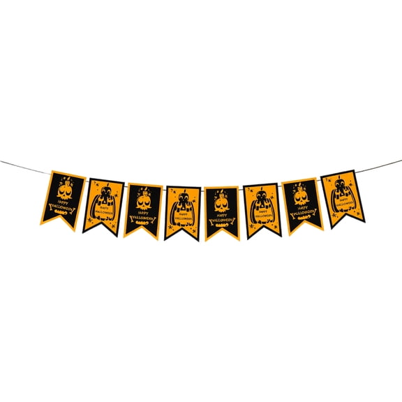 Halloween Party Decorations for Adults, Happy Halloween Banner Featuring Orange Pumpkin & Ghost Motifs on Black Cardstock, Indoor Spooky Halloween Decor with Hanging String for