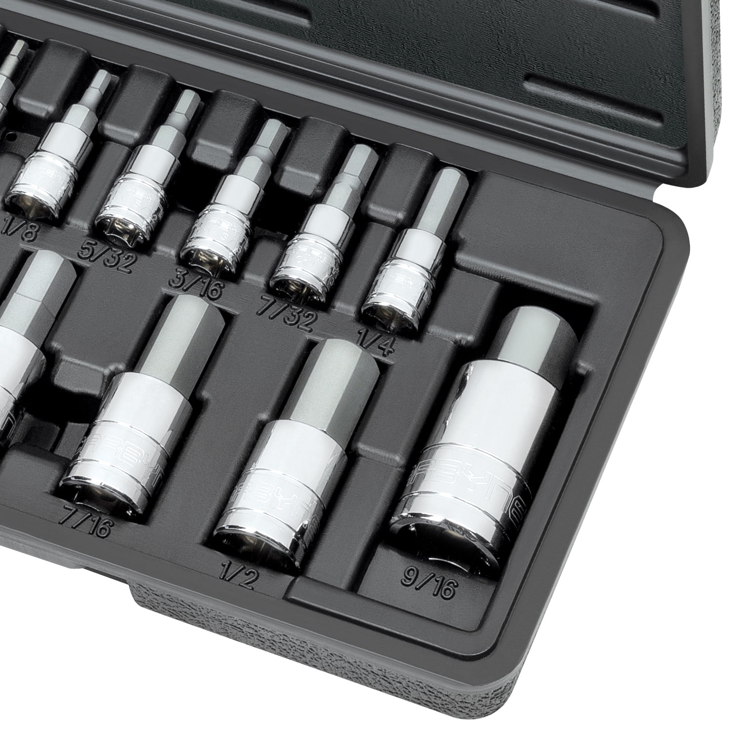 Carbyne 14-Piece SAE Hex (Allen) Bit Socket Set, 5/64 in. to 1/2 in., S2 Steel Bits, CrV Sockets, 1/4 in. 3/8 in. 1/2 in. Drive, Zinc Phosphate