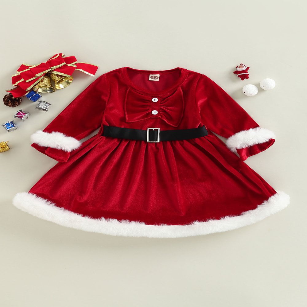 1 5 Ans Noel Bebe Filles Santa Robe a Manches Longues Velours Plisse Princesse Robes Tenue Rouge 2 3 Ans Walmart