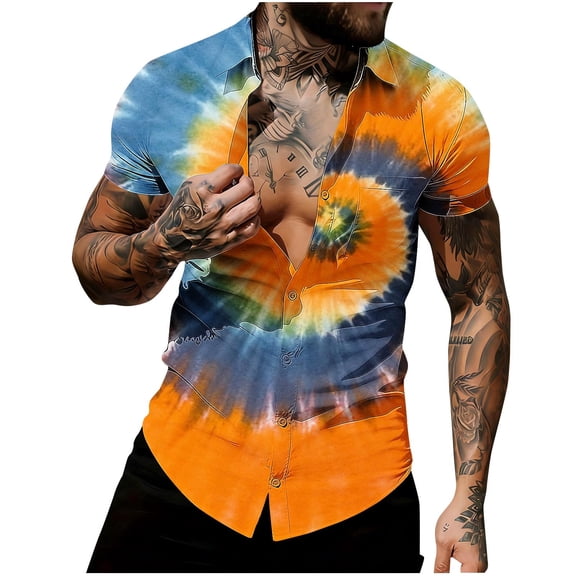 Betivan Men's Shirt Cardigan Tee Tie Dye Print Turndown Collar Short Sleeve Button Loose Fit Breathable Lightweight Trendy Casual Daily Street Outdoor Leisure