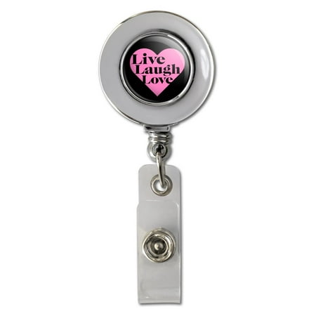 Name Badge Reels - Live Laugh Love in Heart Retractable Reel Chrome Badge ID Card Holder Clip
