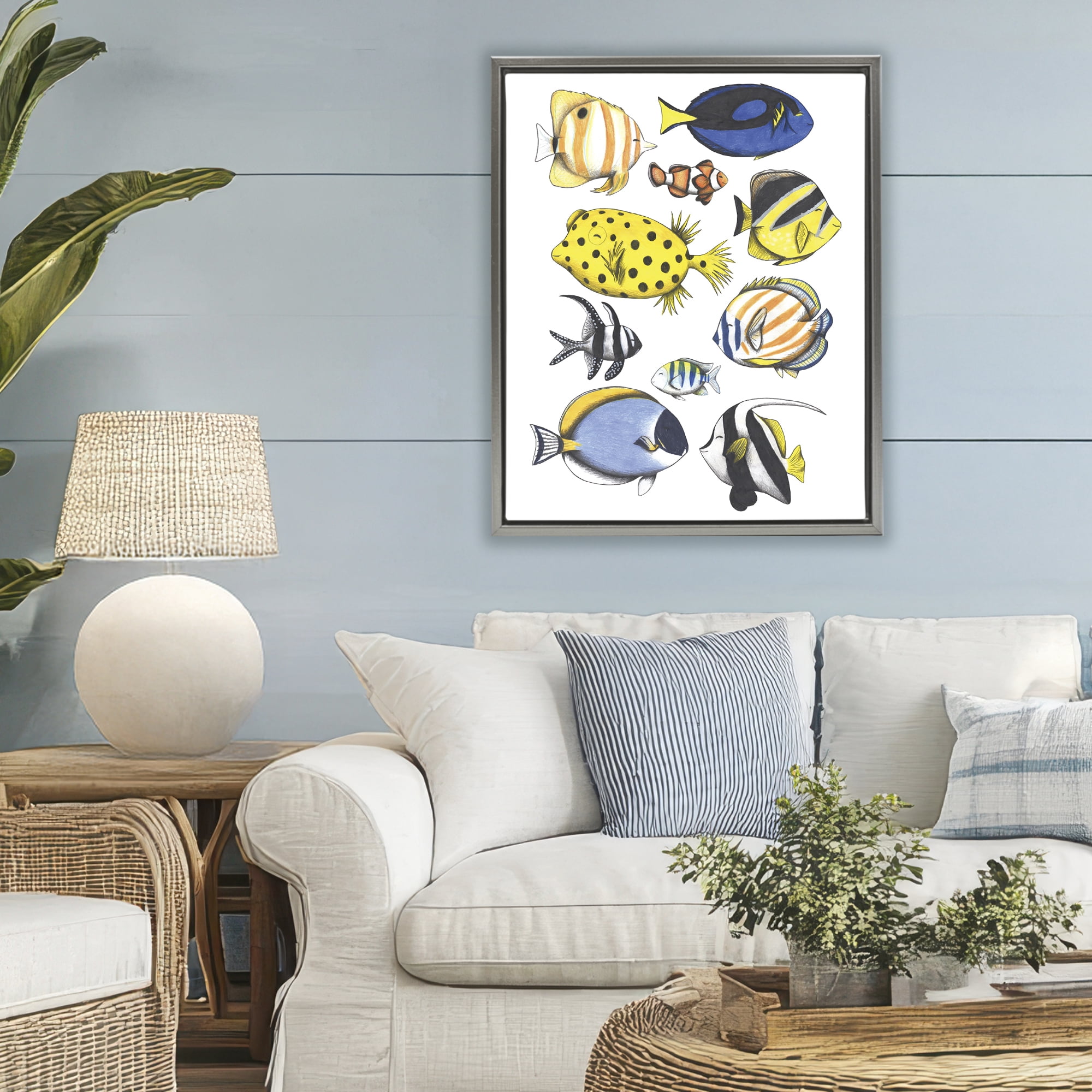 Stupell Industries Aquatic Fishes Collection Gray Framed Floater Canvas Wall Art, design by Cecilia Battaini