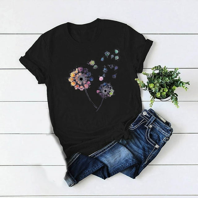 Pntutb Camiseta de moda para mujer Blusa con estampado de letras de manga corta y cuello redondo para mujer Pntutb Pntutb-3744
