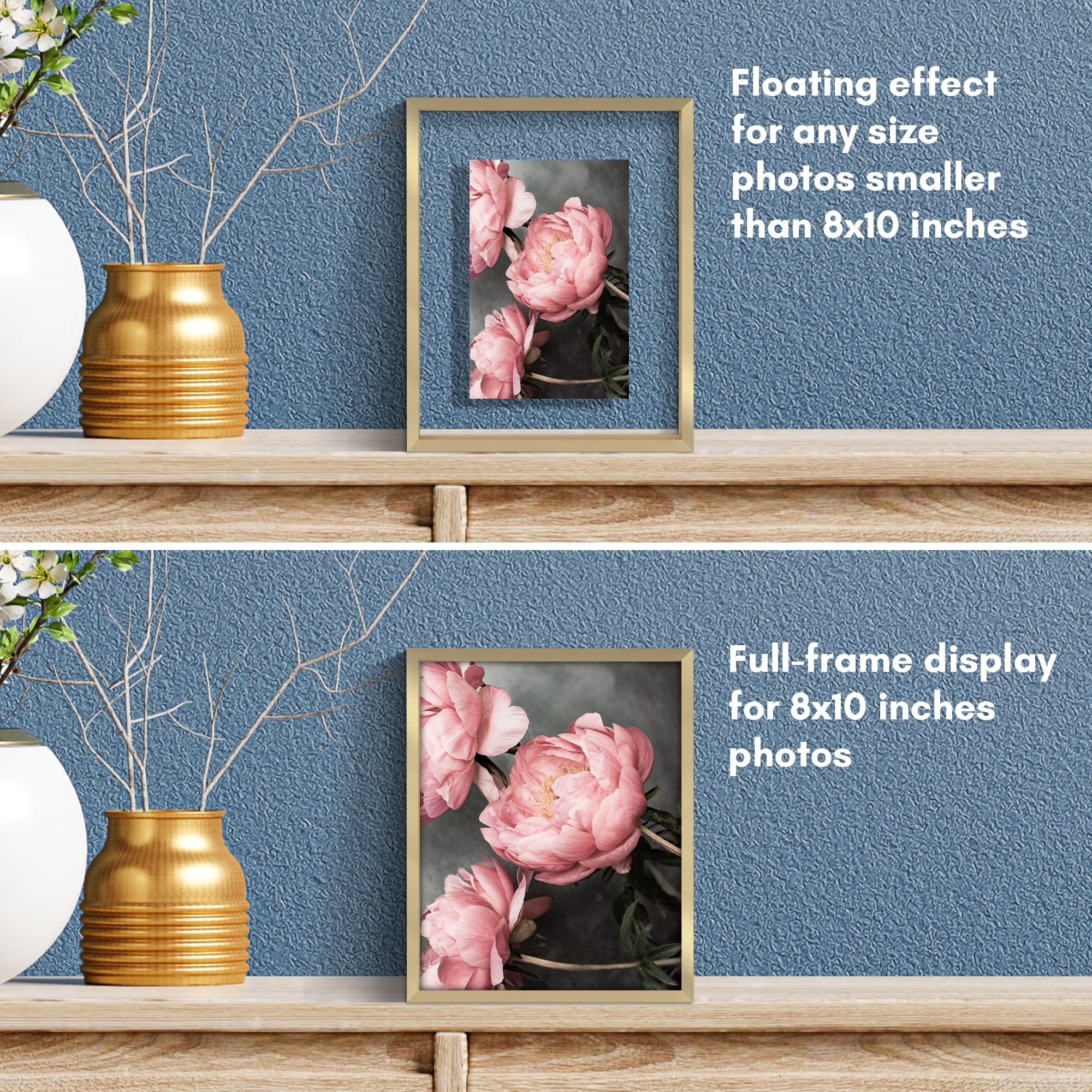 Americanflat 8x10 Picture Frame with Shatter-Resistant Glass Aluminum Floating Display Photo Signature - Gold