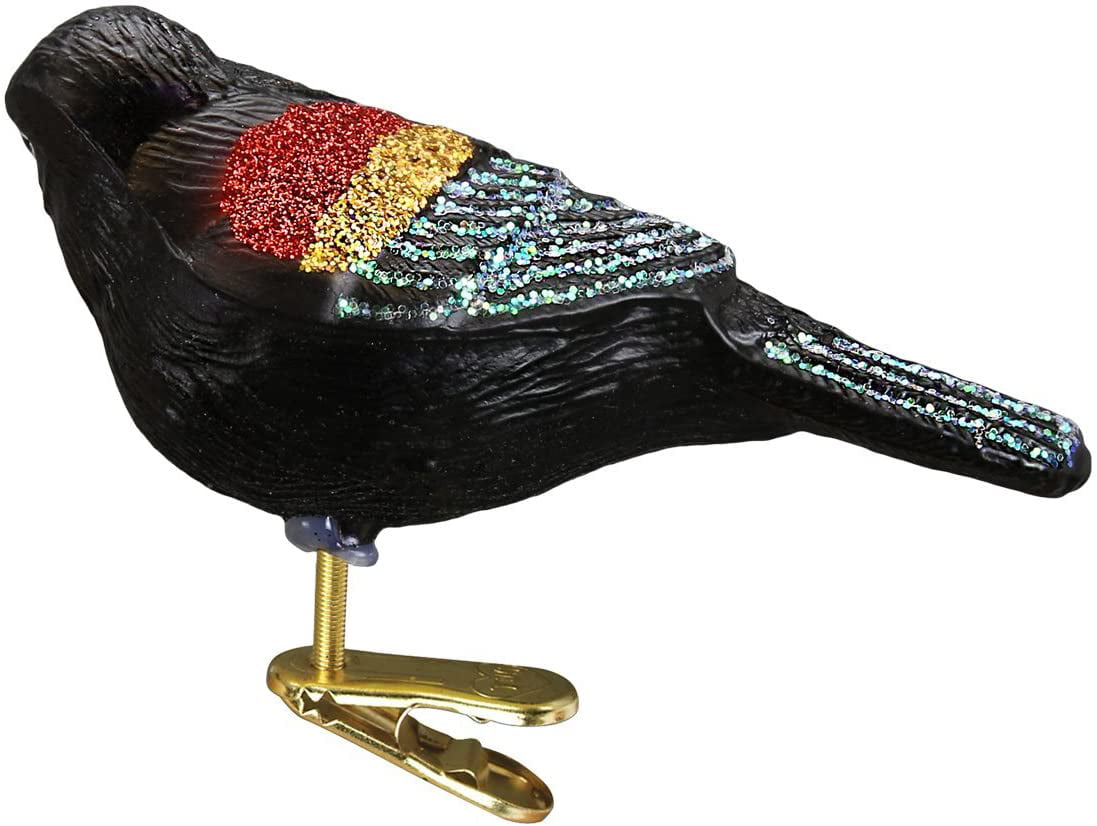 OLD WORLD CHRISTMAS RED-WINGED BLACKBIRD CLIP-ON GLASS CHRISTMAS ORNAMENT 18132 