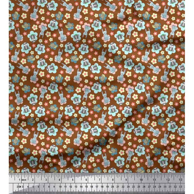 Soimoi Cotton Duck Fabric Tortoise,Rabbit & Panda Kids Print Sewing Fabric Yard 56 Inch Wide