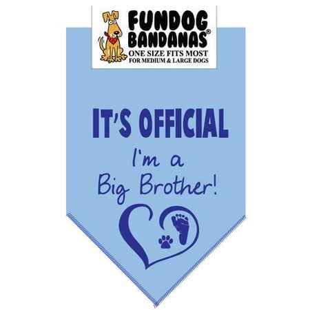 Scarf Dog Clothing - Fun Dog Bandana - It's Official I'm a big brother - One Size Fits Most for Med to Lg Dogs, light blue pet scarf