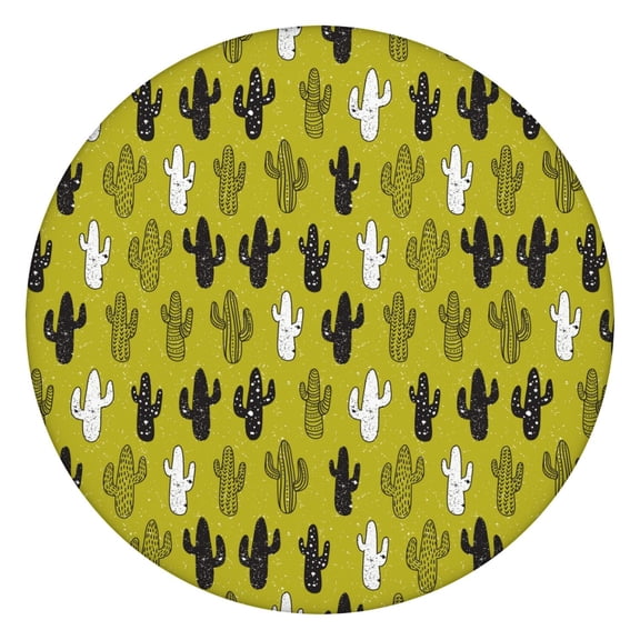 Elastic Edge Round Tablecloth - Desert Cactus Art Waterproof Cover, Scratch-Resistant Spill-Proof Fabric for Outdoor Dining, Retro Succulent Aesthetic