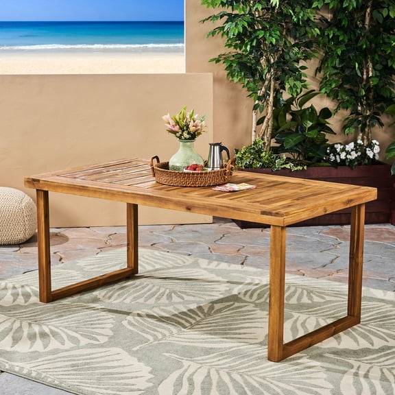 Stylish 69" Wood Outdoor Table With Natural Finish, Making Your Area Stand Out Dining In Color, Creating A Chic Space