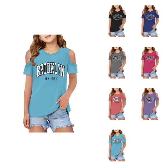 Kids Girls Short Sleeve T-Shirts Summer Oversized Tops Casual Crewneck Basic Tees 5-14Y