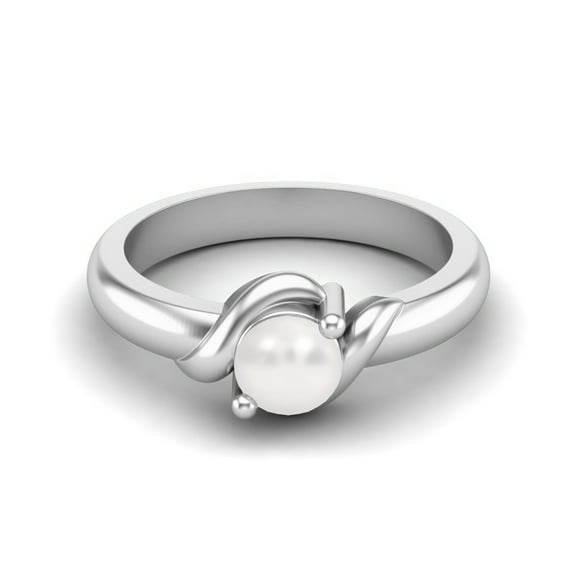 5MM Round Shape Natural Pearl Gemstone 925 Sterling Silver Solitaire Women Promise Valentines Day Gifts Ring
