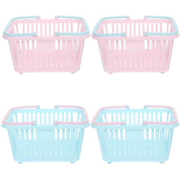 WORGEOUS 4 piezas pequeñas canastas de plástico con asas para la sala de juegos de cocina de baño