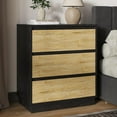 thumbnail image 3 of RoyalCraft Wide Nightstand Set of 3, Black Nightstand for Bedroom, Large End Table with 3 Drawers, Bedside Table for Home and Office, Black and Wood, 3 of 15