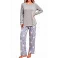 thumbnail image 3 of UVN Women Pajamas Sets Long Sleeve 2 Piece Lounge Set Casual Crewneck Sleepwear Tops and Long Printed Pants Soft Pjs Outfits with Pockets, 3 of 11
