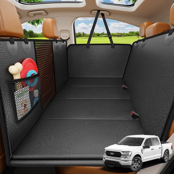 Backseat Extender for Dogs - Hard Bottom Dog Car Seat Cover for Back Seat, Dog Hammock for Car and SUV, Pet Rear Seat Protector Dogs Travel Bed with Mesh Window & Side Flaps