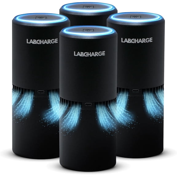 Lab Charge Small Ionic Air Purifier for Home & Bedroom – Silent HEPA Filter – Covers 250 Sq Ft - Free Cleaner – Compact & Black Design - Pack of 4