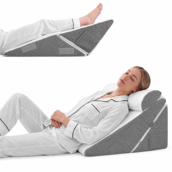 ALYLO Wedge Pillow 3-Piece Adjustable Set with Memory Foam Neck Cushion for After Surgery and Acid Reflux, Dark Grey and White