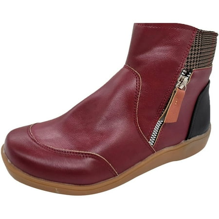 

Rdeuod Womans Shoes Women S Vintage Splicing Round Toe Plus Velvet Zip Up Short Naked Boots Womens