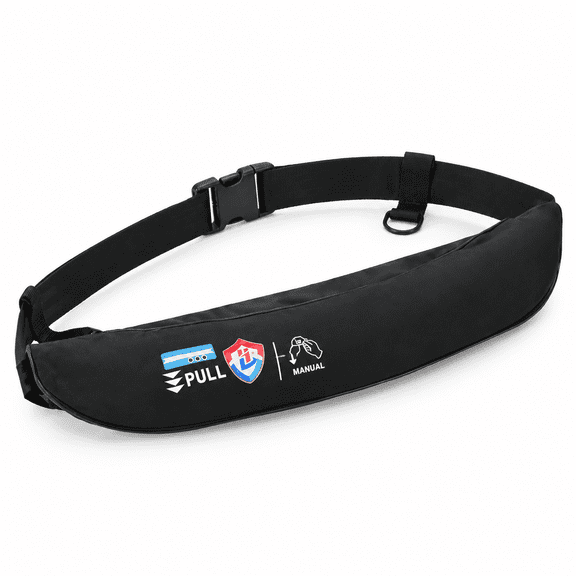 Black Adult Automatic Inflatable Waist Belt PFD for SUP Fishing Kayaking Water Sports